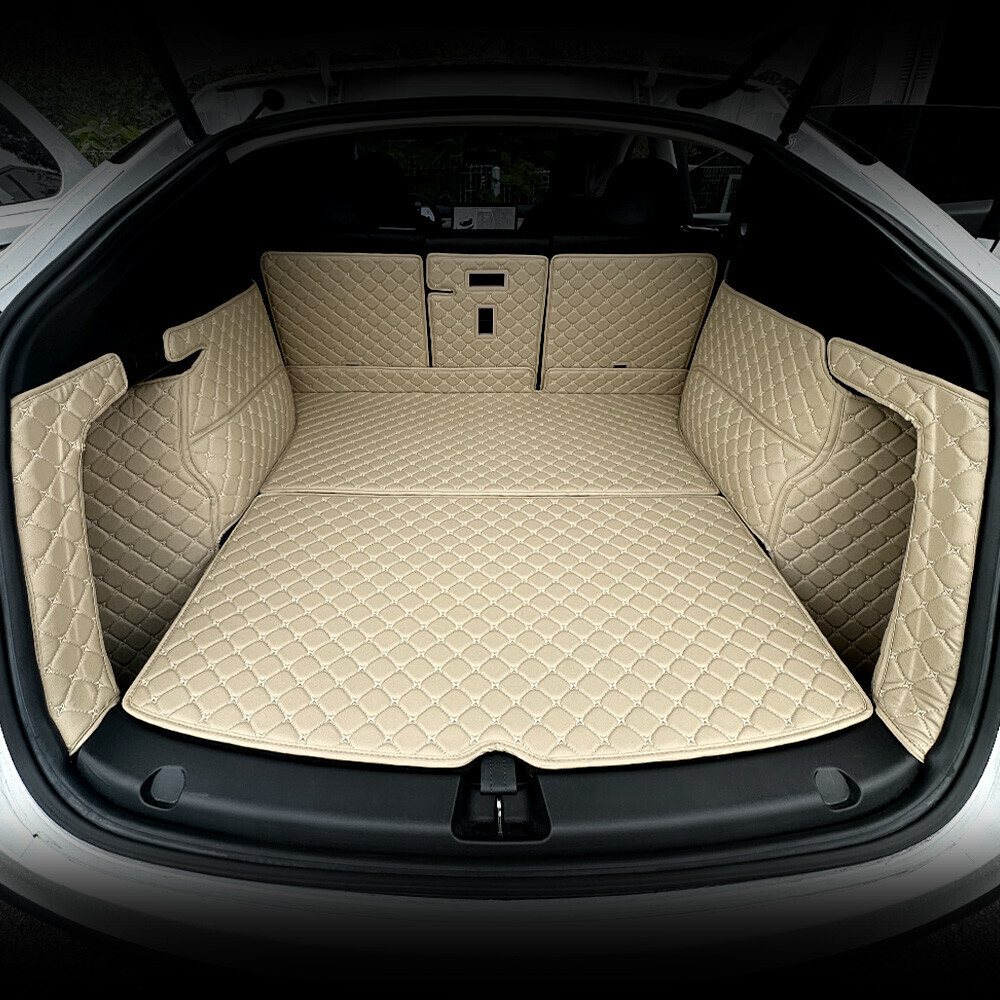 컨셉토 3D 가죽 퀼팅 테슬라 모델Y 주니퍼 전용 풀커버 사이드 트렁크 매트 세트 (백도어 미포함)